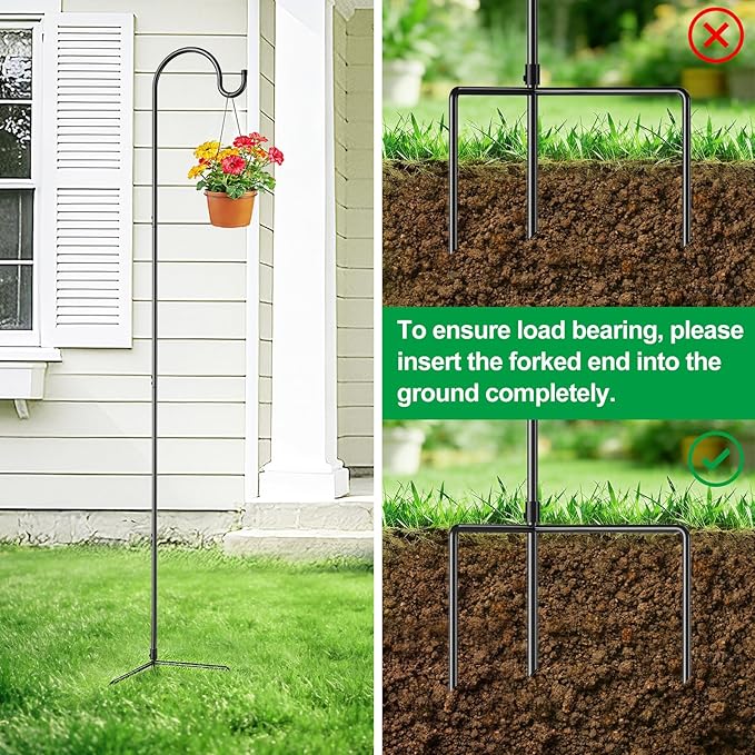 GOFORWILD Shepherd’s Hooks 6 Pack Black, 65 inches Tall, Adjustable Garden Hook for Outdoor, Hanging Plant, Solar Lights, Lanterns, Bird Feeders, Garden Stake and Wedding Decor, 7015-3
