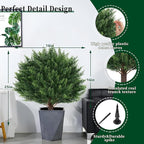 2Pack Artificial Cedar Topiary Ball Trees, 16'' UV Resistant Fake Evergreen Shrubs Bushes Plants with Ground Spike Fake Plants for Outdoor Indoor Front Porch Garden