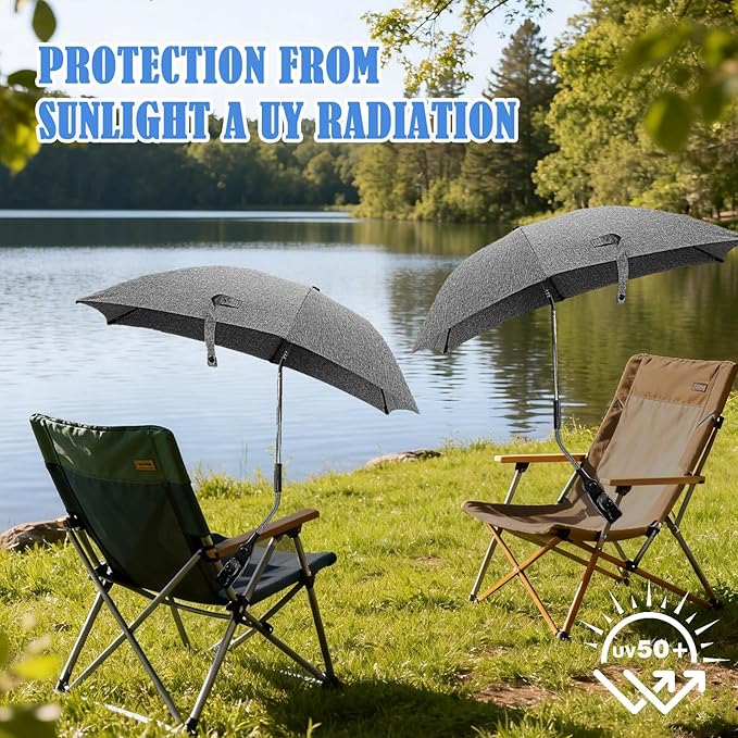 Chair Umbrella with Universal Clamp, 78cm UPF 50+ UV Protection Sun Umbrella, 360° Adjustable Clip-On Shade for Stroller, Beach Chair, Patio, Camping Chair, Wheelchair