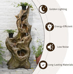 Sunlinua Water Fountain Outdoor 5-Tiers Large Cascading Realistic Tree Trunk Natural Waterfall Outdoor Fountains Resin Imitation Wood with LED Lights for Garden, Patio, Porch