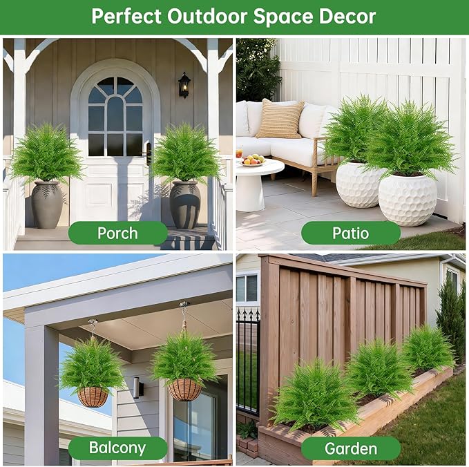 Artificial Ball Topiary Trees Set of 2, Fake Bushes with Ground Spike, Faux Evergreen for Porch Plants, UV Resistant Artificial Shrub for Outdoors Indoor Front Porch Garden