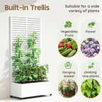 Metal Planter Box with Trellis,72"x35"x15",Galvanized Raised Garden Bed Trellis Outdoor Planter with Privacy Screen & Wheels and Drainage Holes,for Patio Climbing Vegetables,Flowers,Vines,White