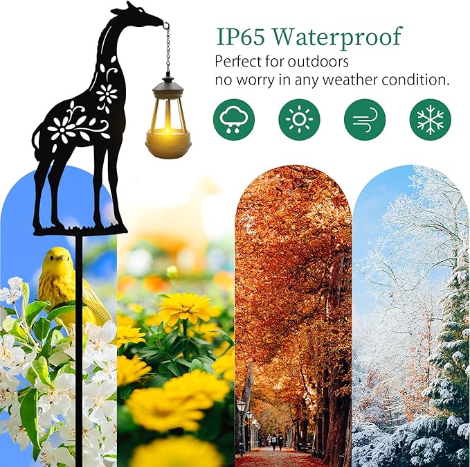 Solar Giraffe Metal Animal Stakes - Outdoor Decorative Garden Silhouette Lanterns
