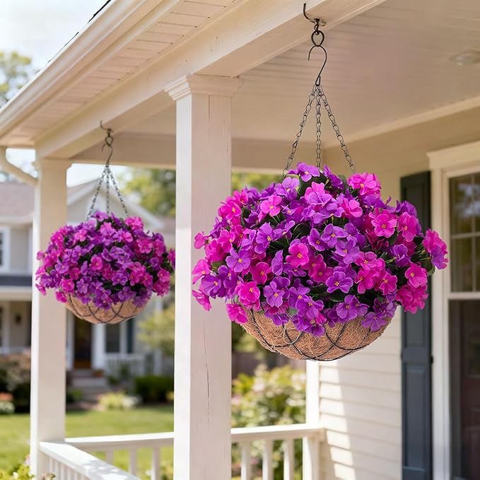 INXUGAO Artificial Flowers for Outdoors Decoration, 5 Bundles Faux Hydrangea UV Resistant Fake Arrangements Plants for Indoor Outside Garden Front Porch Spring Summer Decor, Purple