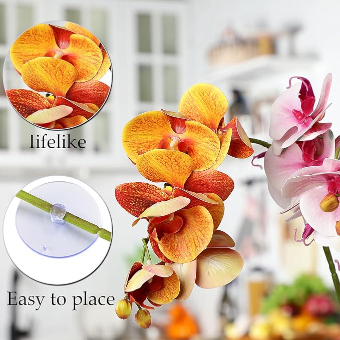 Chuangdi 2 Pieces Artificial Phalaenopsis with Suction Cups Terrarium Plant Decoration Reptile Habitat Plant Decor for Hermit Crab Lizards Geckos Snake Reptile (Purple, Yellow)