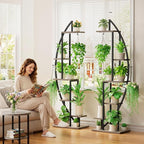 BACEKOLL Plant Stand Indoor with Grow Lights, 6 Tiered Tall Plant Shelf, 63" Metal Plant Stand for Indoor Plants Multiple, Half-Moon Plant Rack Display Shelf, 2 Pcs Plant Holder for Living Room, Grey