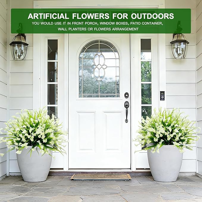 TURNMEON 12 Bundles Calla Lily (240 Heads) Artificial Flowers for Outdoors, Fake Plants UV Resistant Faux Plastic Fake Flowers for Indoor Planter Home Porch Yards Spring Summer Cemetery Decor(White)