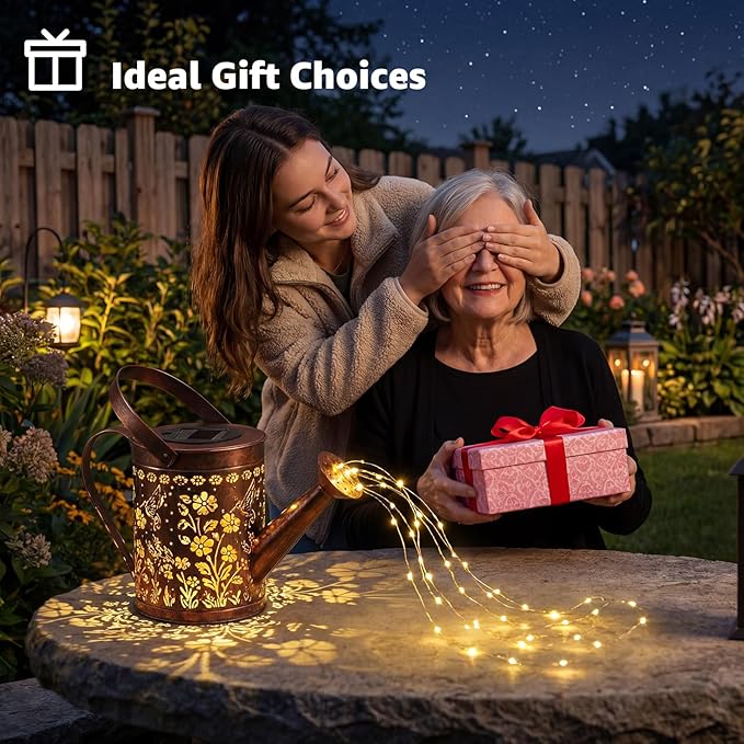 MEBRUDY Solar Garden Decor Lights, IP44 Waterproof Metal Hummingbird Solar Watering_Can Lights Outdoor Decor for Yard Pathway Patio Lawn, Gifts for Women Mom Grandma Birthday
