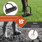 GAINO Manual Lawn Aerator Tool with 15 Spikes, 32"-35" Adjustable T-Handle Aerator for Lawn, Automatic Dirt Ejection Design, Heavy Duty Yard Grass Aerator for Soil Compaction, Black & Orange
