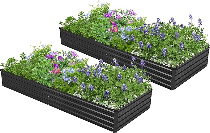 2PCS 7x3x1ft Galvanized Raised Garden Bed,Outdoor Planter Box Metal Patio Kit Planting Bed for Vegetables Flowers Herb,Black