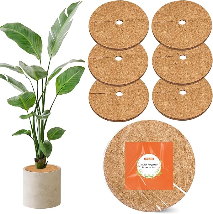 Coco Coir Mulch for Landscaping, 11.8 Inch Coconut Liners for Planters, 6 Pcs Coconut Fiber Tree Ring, Plant Covers from Animals,Dirt and Tree Protectors