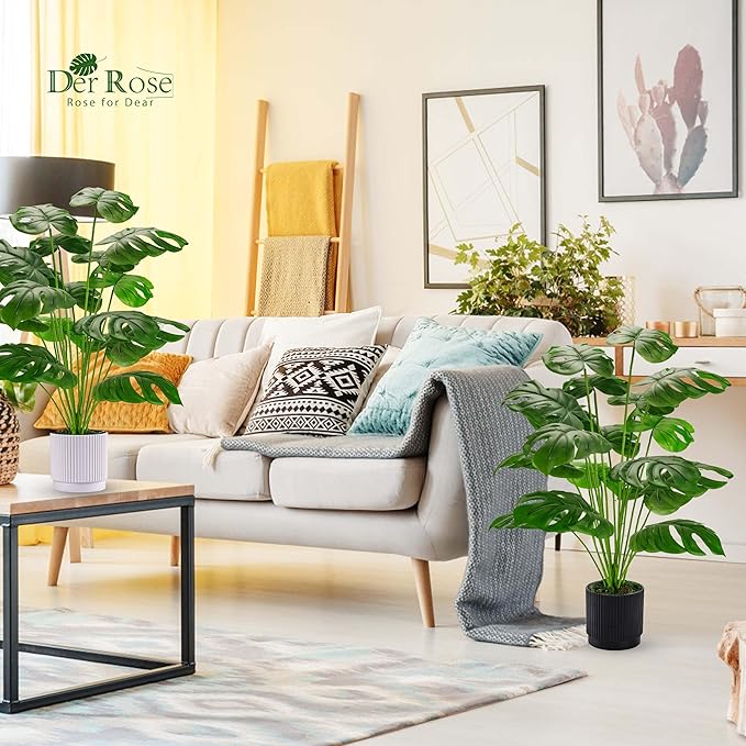 Der Rose 28" 2 Packs Fake Plants Large Artificial Monstera Faux Plants Indoor Tall for Floor Home Office Farmhouse Bedroom Decor