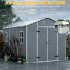 PIPLEO 8x12 FT Resin Outdoor Storage Shed with Floor, Plastic Garden Storage Shed with Lockable Door & Vent, All Weather Versatile Tool Shed for Backyard, Patio, Lawn, Cloud Gray