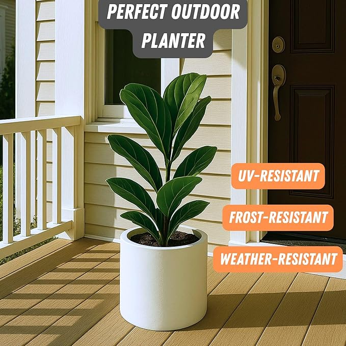 Fox & Fern Plant Pot, Large Plant Pots for Indoor & Outdoor, UV & Frost Resistant Plant Vase with Drainage Plug, Fiberstone, Large Indoor Pots for Plants & Flowers, House Indoor Plant Pot, Single Pot