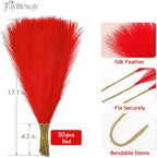 50 PCS Red Pampas Grass, 17in Pampas Grass Decor, Artificial Pompas Wall Decor for Vase Room Bedroom Kitchen Table Wedding Party Birthday Baby Showers（Red）