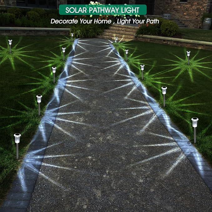 Eyrosa Solar Lights Outdoor, 15 Pack Waterproof Stainless Steel Solar Stake Lights for Pathway Garden Yard Path Walkway Driveway Lawn Patio Outside Decor, Cool White