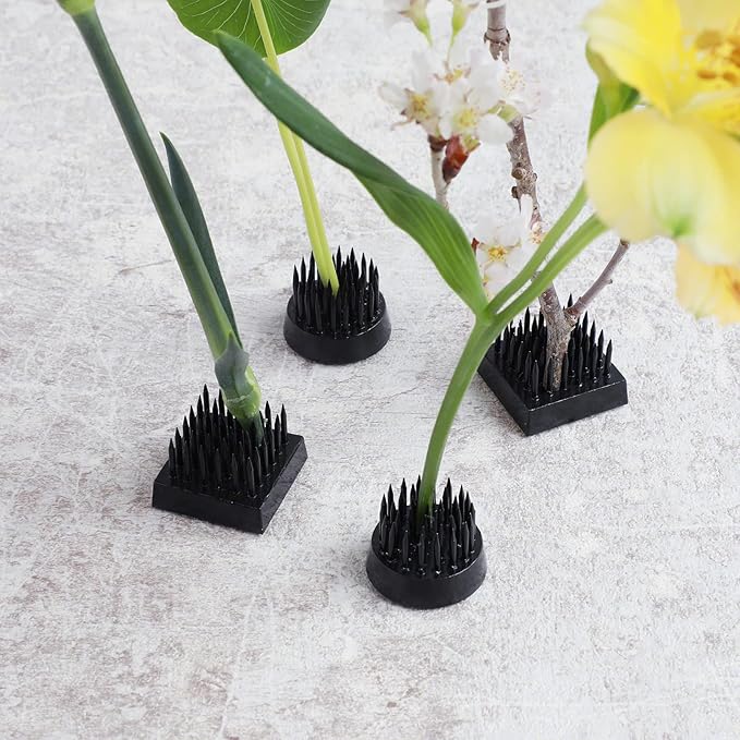 Wazakura 4PCS Black Mini Ikebana Kenzan, Made in Japan, Floral Arranging Pin Frog, Round and Square Flower Holder (Black Mini Kenzan)