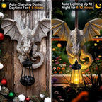 Dragon Tree Hugger Garden Statue - Resin Dragon Figurine Wall Hanger Sculptures Decor with Solar Lantern Lights, Outdoor Waterproof for Balcony Wall Porch Yard, Gifts for Mom Women Mother's Day