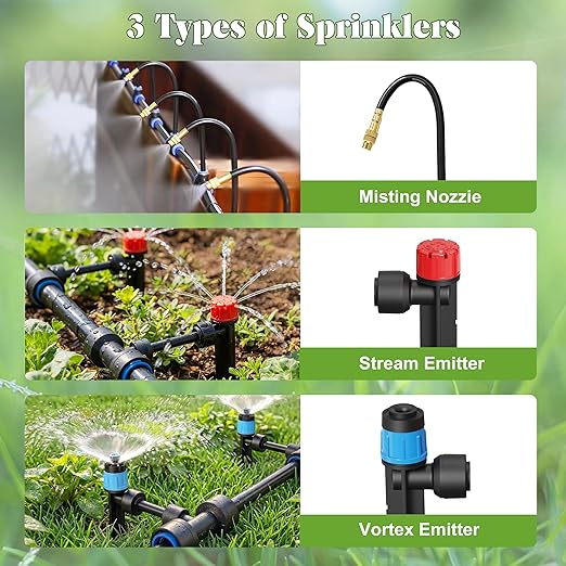 Drip Irrigation Kit for Garden, Automatic Plant Watering System with Quick Connect Fittings, Water Saving Irrigation Tubing Hose and Accessories for Yard, Greenhouse, Lawn & Raised Bed (191FT)