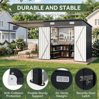 Aoxun 7x6FT Outdoor Storage Shed & Hardtop Canopy Gazebo Combo | 13.3x5.6FT Metal Lean to Shed, 2-in-1 Garden Bike Shed for Patio, Backyard, Deck, Black