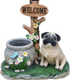 Animal Outdoor Statue Planter Solar Light Welcome Garden Sculpture Resin Flower Pot Decorative Porch Patio Yard Lawn Entryway Figurine with LED Lamp Rustic Plant Holder Ornament Courtyard (O)