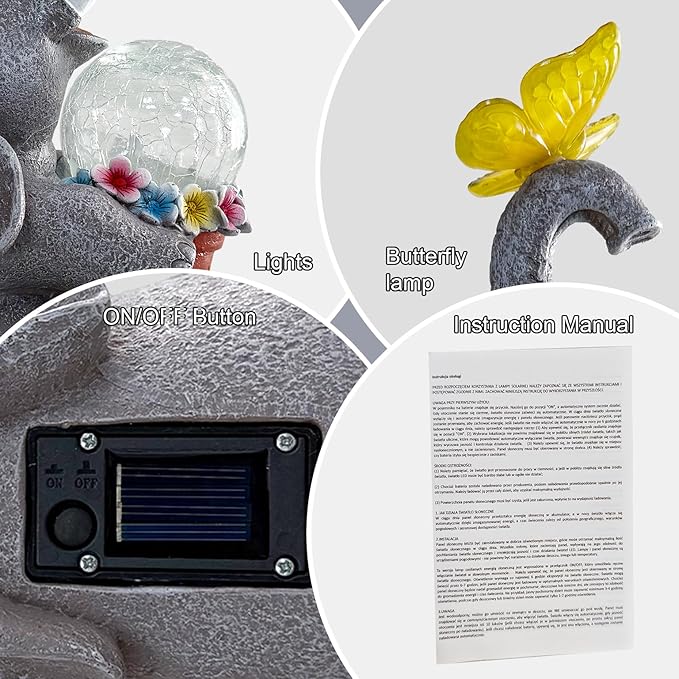 BeePeep Solar Elephant Garden Statues Decor Waterproof Figurine Resin Sculpture Gift for Mom Grandma, Outdoor Decorations for Porch Lawn Yard Home House Gardening Birthday Housewarming (Elephant)
