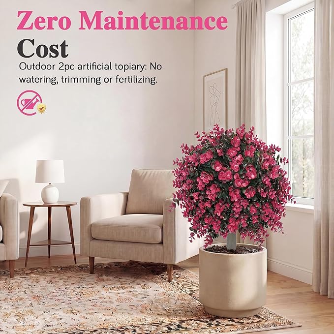 PATIO CHOICE Topiary Trees Artificial Outdoor Boxwood Ball Trees with Ground Spike Set of 2 22" Fake Outdoor Plants Faux Bushes and Shrubs Decorations for Outdoor Indoor Front Porch Garden