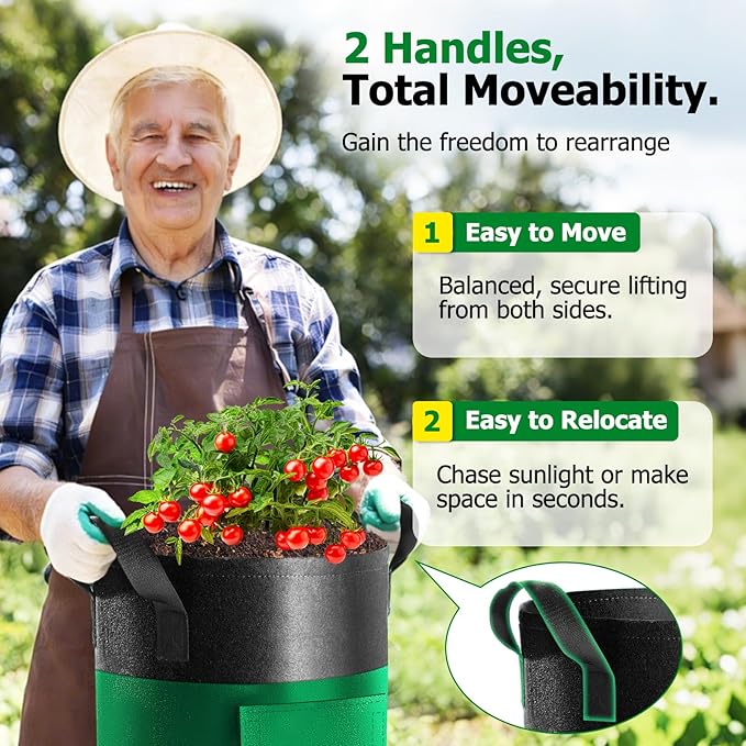 6 Pack Potato Grow Bags with Flap, 10 Gallon Grow Bags for Growing Potatoes, Colorful Durable Fabric Garden Planter Pots with Harvest Window for Tomatoes Vegetables Fruit Flowers Herbs