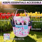 KUNN Gardening Gift for Women Men 5 Gallon Bucket Tool Organizer with 18 Pockets, Heavy-Duty Bucket Buddy Caddy Bag, Garden Tools Organizer Storage with Comfort Grip Handle Pad Attachment,Pink