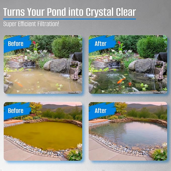 AquaMiracle Complete Outdoor Pond Waterfall Kit with LED Light | 4-Stage Filtration System | 8" Stainless Steel Spillway with 550GPH Water Pump | for Garden Backyard Koi Pond Pool Decoration