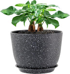 UOUZ 12inch Large Plant Pot, Modern Plastic Planter with High Driange Holes and Saucer for Indoor Outdoor Garden Plants and Flowers, Black Speckles