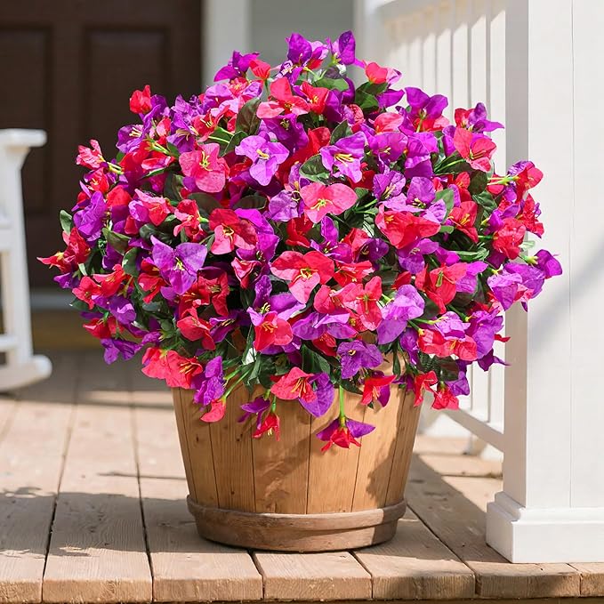 Ivydale Artificial Flowers for Outdoors Fake Bougainvillea Spring Summer Outside Decor, 4 Bundles UV Resistant Faux Flowers for Outdoor Planters Realistic Silk Plants Patio Porch Window Garden Home