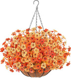 Artificial Flowers Hanging Plants in Basket, Artificial Hanging Flowers for Spring Outdoor Indoor Decor, UV Resistant Hanging Baskets with Fake Flowers for Spring Summer Patio Garden Porch Decor