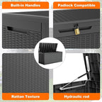 PatioZen 120 Gallon Resin Deck Box, Lockable Weatherproof Outdoor Storage Box for Furniture, Garden Tools and Tools Storage, Waterproof Outside Storage Boxes - Black