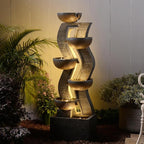 Bumilgar 52.8 Tall Garden Water Fountain Outdoor for Garden, Patio, Backyard, Deck, Porch and Home Art Decor, 6 Tiers Modern Cascading Large Outdoor Fountain with Lights