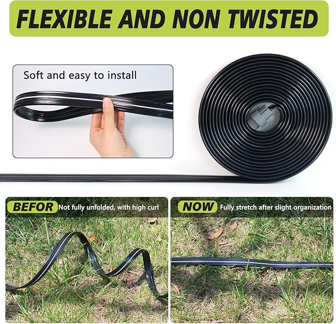 Sprinkler Soaker Hose 25 ft, Flat Watering Hose with Holes, Water Saving Drip Line Irrigation Hoses with Garden Staples for Lawn, Vegetable Garden Beds (25 ft)