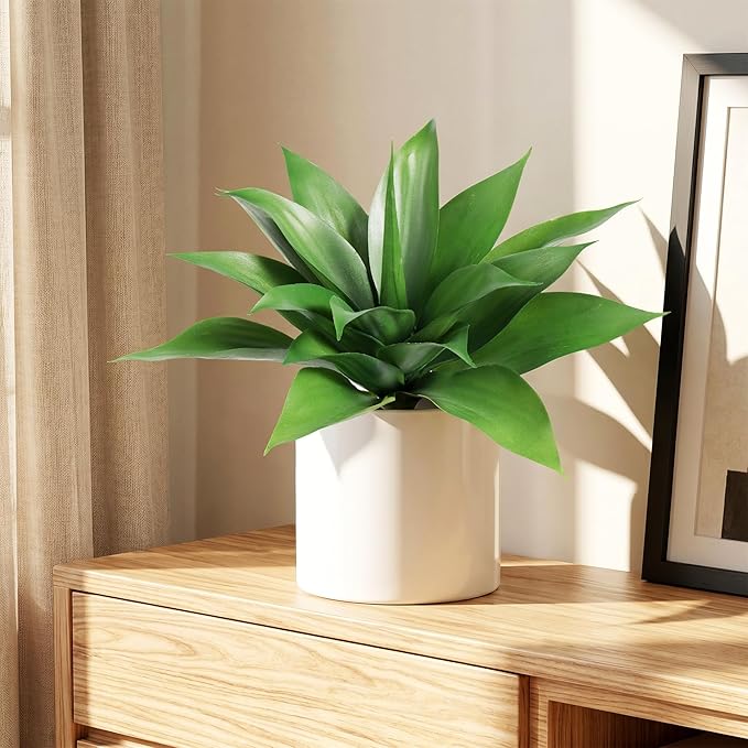 Ttranewsoo Fake Plants Artificial Agave Plants,Large UV Resistant Fake Agave Planters for Indoor and Outdoor Decorating Tropical Plant Succulents Greenery Indoor Decor((2Pack Light Green) 13.8"