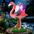 Flamingo Gnome Solar Outdoor Statue - Garden, Yard, Lawn, Patio Decor - Unique Birthday Housewarming Gift for Women, Mom, Grandma