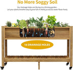 DWVO 47x18x31in Raised Garden Bed Outdoor HDPE with Legs and Lockable Wheels, Weather-Resistant Poly-Wood Elevated Planter Box, Double Tier Planters for Backyard Patio Balcony, Brown