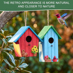 DoubleFill 2 Pcs Birdhouses for Outdoor Hanging Yard Outside Wooden Birdhouse Hand Painted Bird Box for Bird Lovers Bluebird Tree Garden Decor Decorative Birdhouse(Elegant Color,Wooden Roof)