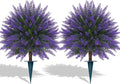 Grooy Artificial Lavender Topiary Ball, Set of 2 Artificial Boxwood Shrub Bushes with Ground Spike, Fake Evergreen Tree for Porch, Artificial Plants for Outdoor Planters Indoor UV Resistant