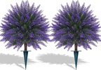 Grooy Artificial Lavender Topiary Ball, Set of 2 Artificial Boxwood Shrub Bushes with Ground Spike, Fake Evergreen Tree for Porch, Artificial Plants for Outdoor Planters Indoor UV Resistant