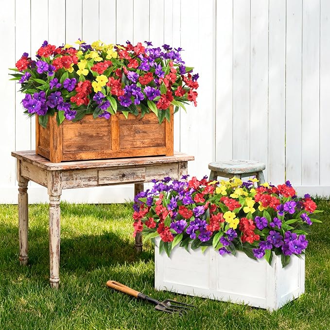 Hommyea Artificial Fake Flowers for Outdoor, 6 Bundles UV Resistant Faux Plants Decoration Silk Flowers No Fade Plastic Flowers for Outside Planters Home Porch Patio Yard Garden Decor