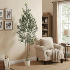 Alupssuc 6ft Olive Trees Artificial Indoor & Outdoor, Faux Olive Tree with Lively Artificial Trunk and Lifelike Fruits, Fake Potted Tree for Modern Home Office Living Room Decor