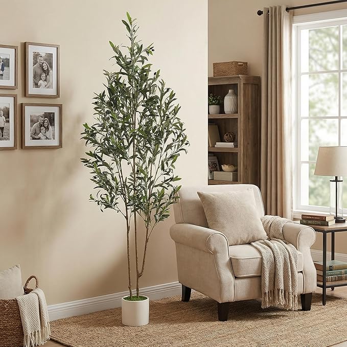 Alupssuc 6ft Olive Trees Artificial Indoor & Outdoor, Faux Olive Tree with Lively Artificial Trunk and Lifelike Fruits, Fake Potted Tree for Modern Home Office Living Room Decor