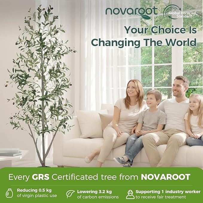 Olive Trees Artificial Indoor, 7FT Tall Faux Olive Tree with Light Kit Moss and Planter, Faux Plants Indoor with Natural Wood Trunk and Lifelike Fruits, Fake Tree for Home Office Living Room Decor