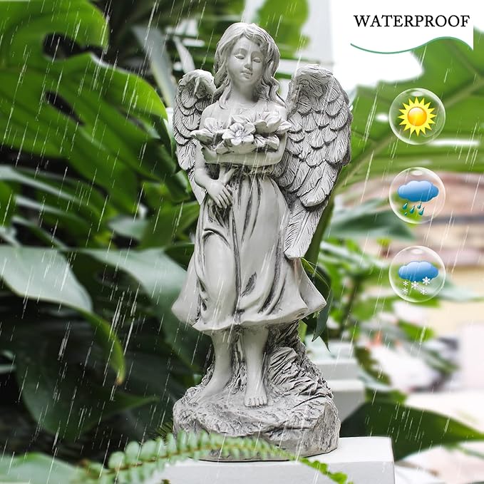 Rezpuao Angel Statue - Outdoor Angel Decor, Solar-Powered, Perfect for Patio, Lawn, Yard, Porch Decoration, Housewarming or Garden Gift