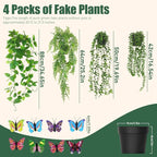4 Pcs Artificial Hanging Plants with Pots - Realistic Fake Eucalyptus & Ivy Vine Potted Plants for Bathroom Shelf Decor - Faux Greenery Aesthetic for Office Desk, Bookshelf (Indoor & Outdoor)