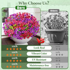 Artificial Flowers for Outdoors, 34 Bundles UV Resistant Fake Outdoor Flowers, Realistic Faux Outdoor Flowers for Decoration, Outside Fake Plants for Porch Garden Decor, Mixed Rose Red Purple