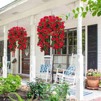 Artificial Geranium Hanging Flowers for Outdoor Decoration, 2 Bundles UV Resistant Silk Geranium Fake Plants Faux Flowers for Front Porch Garden Patio Window Box Outside Indoor Decor (Red)